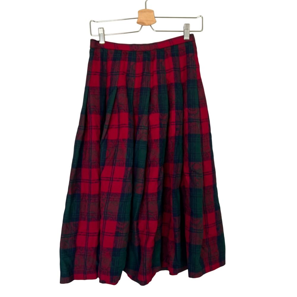 Vintage Pendleton Red Green Plaid Skirt Preppy Pleated 100% Wool Sz 8 Collegiate - Picture 3 of 9